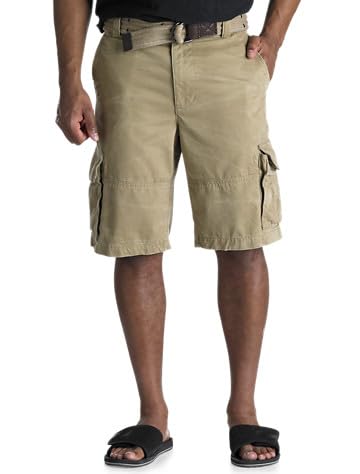 Society of One by DXL Men's Big and Tall Distressed Cargo Shorts Dark Khaki 46