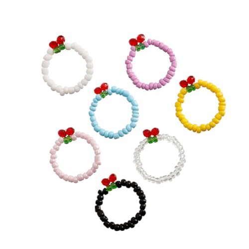 Beaupretty 7pcs Elastic Beaded Finger for Girls Cherry Design Material for Parties and Everyday Wear