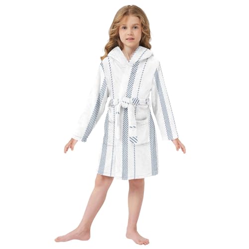 Stripe Blue White Kids Robes Girls Hooded Bathrobe For Girls2