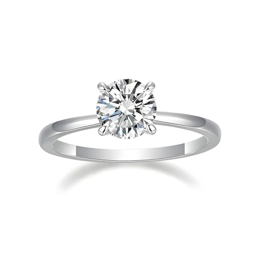 Delzznd Jewelry S925 Sterling Silver Round Solitaire Moissanite Engagement Ring, 1-2ct VVS1 Moissanite, Four-Prong Setting, Hypoallergenic Moissanite Ring For Women Gift2