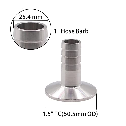 Dernord 1.5" Tri Clamp To 1" Hose Barbed Adapter Sus304 Sanitary Hose Pipe Fitting (1 Inch Barb Hose) #TOP1
