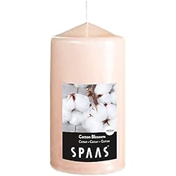 Spaas Vela cilíndrica perfumada de 80, 65 Horas-Flor de algodón, Cera de parafina, Beige, D 80 mm x H 150 mm, 570