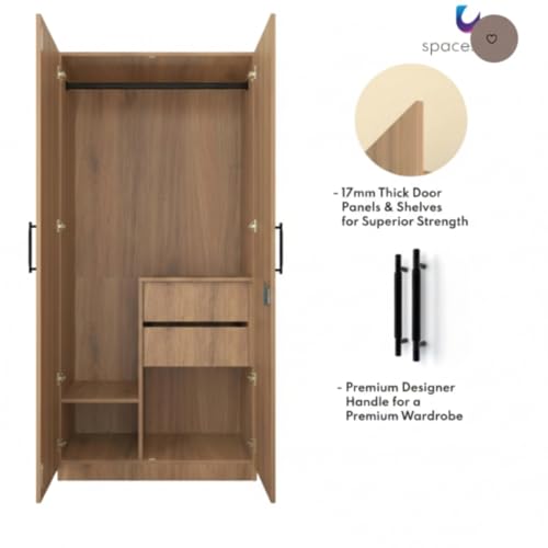 Image of Amazon Brand - Solimo Meroki 2 Door Wardrobe | Cupboard | Almirah with Drawers, Hanging Rod & 4 Shelves | 90L x 45W x 180H CM | Wood Oak Light | DIY