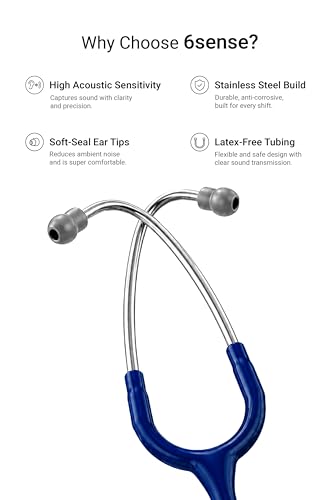 Image of Knya 6sense Stethoscope for Doctors & Residents | Tunable Diaphragm | Dual-Head Chest Piece for Adult & Pediatric Use | Lightweight Stainless Steel | Latex-Free Tubing | Soft-Seal Ear Tips | Premium Gift Box | for Medical Students (Navy Blue)