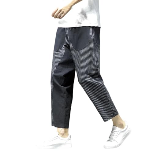 Men Thin Cotton Linen Stripe Nine-Piece Pants Loose Lantern Harem Loose Trousers