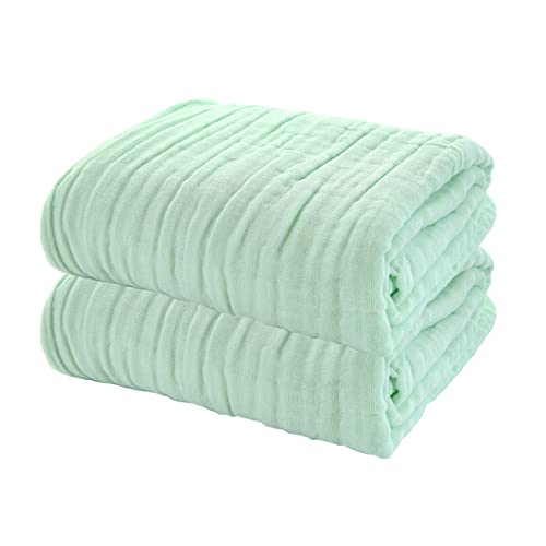 Image of YEBON ProC 2Pcs Baby Muslin Bath Towels, Super Soft Cotton Bath Towel 6 Layers Infant Newborn Swaddle Blanket 41.3 X41.3 Inches,Baby Registry as Shower (Green)