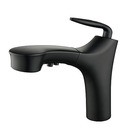 Robinet de lavabo noir en laiton avec douchette extractible eau chaude et froide