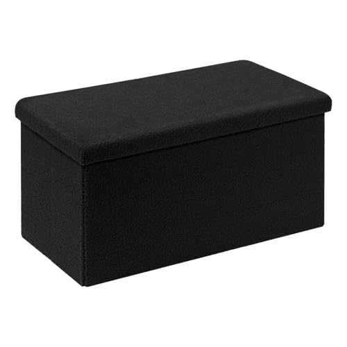 Bonlife Pouf Cube avec Espace de Rangement, Banc Pliable,Repose-Pieds en Velours, Coffre de Rangement,Noir, 80 X 40 X 40 Cm
