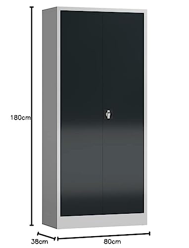 Foto von Aktenschrank Metallschrank abschließbar mit 2 Türen, 4 Fachböden 1800 x 800 x 380mm (RAL 7035/7016 lichtgrau/anthrazitgrau)