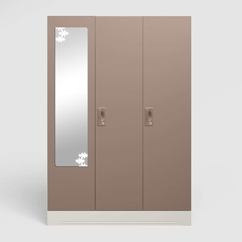 Image of Interio by Godrej Almirah Slimline 3-Door Steel Almirah, Cupboard for Clothes (Alpine White and Portabella Matte), 1-Year Warranty, 7 Shelves, 1 Locker, Star Design Mirror