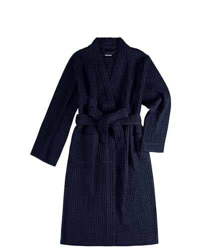 KOSMU 100% Organic Japanese Cotton Waffle Knit Bathrobe | Thick Luxury Hotel & Spa Onsen Sauna Classic Kimono Towel Terry Shower Bath Robe for Men & Women (Kimono, Ocean Blue, L/XL)
