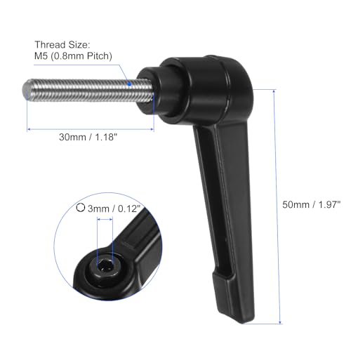 Image of uxcell 2pcs Clamping Lever Handles, M5 x 30mm 304 Stainless Steel Threaded Male Stud, Adjustable Handles Locking Quick Release Ratchet Push Button Bolt Knobs, Black