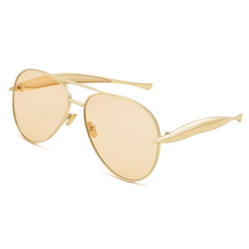 COASION Retro Oversized Aviator Sunglasses for Women Men - 2025 Metal 70s Aviators Sun Glasses Gold Shades