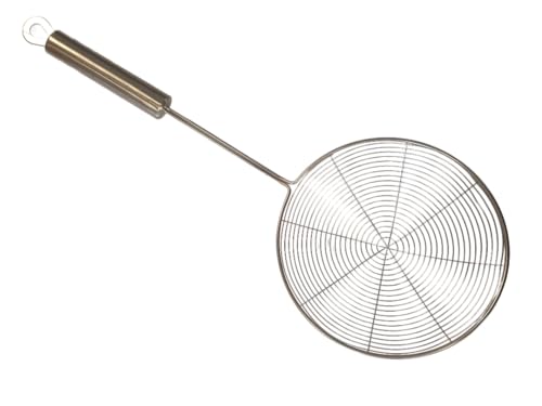 Fackelmann Kitchen Skimmer, Straining Spoon, Frying Strainer, Fine Mesh, Large Spider Ladle Stainless Steel, 43x16x5.5cm, Silver