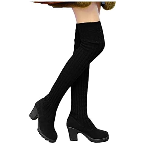 Onsoyours Damen Overknees Stiefel Strick Warme Herbst Winter Schuhe Stretch Langschaft Hohe Stiefel Cover