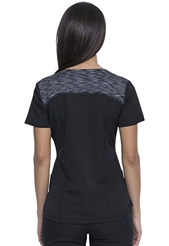 Dickies Dynamix Womens Tops, Athletic-Inspired Mélange V-Neck Scrub Top With Four-Way Stretch And Moisture Wicking Dk740, S, Black/Hot Pink #TOP4