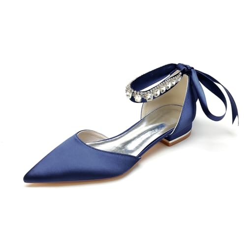 Chaussures de mariée plates satin blanc bout pointu bride strass été