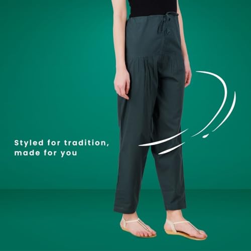 Image of Happy Bunny Salwar Pant - Modern Style Pure Cotton for Women - Ethnic Semi Patiala Trouser - Office,Home - All Day Comfort Wear with Drawstring