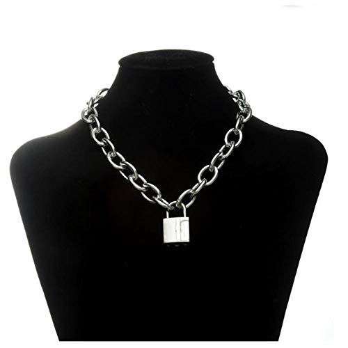 Preisvergleich Produktbild VWVGEW Halskette Doppelkette mit Schloss weiblichen / männlichen Punkrock Vorhängeschloss Anhänger Halskette Gothic Schmuck