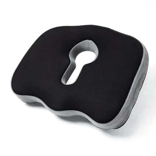 Image of amazon basics Memory Foam Coccyx Seat for Chair & Car | Key Shape Comfort Support for Office Seating & Driving | Breathable Design with Anti-Slip Base - Black