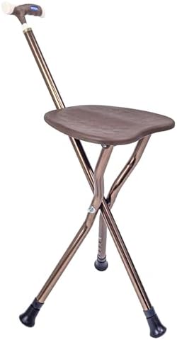 UNLICON-Brown Folding Cane Stool with Seat – Lightweight Adjustab...