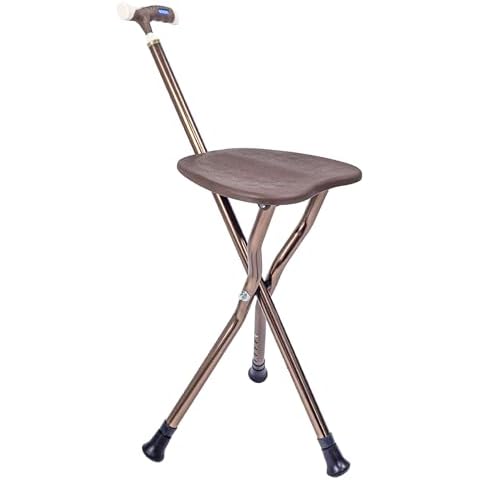 UNLICON-Brown Folding Cane Stool with Seat – Lightweight Adjustable Walking Cane for Seniors, Ergonomic Design, 330 lbs Capacity, Portable and Convenient Cane Chair with Anti-Slip Feet Cover