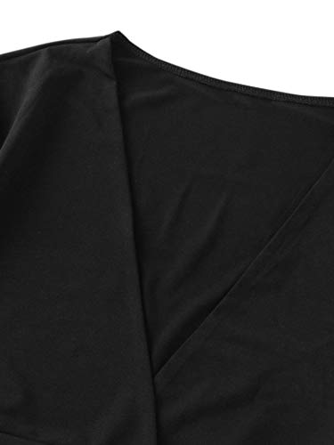Floerns Women's V Neck Long Bell Sleeve Wrap Blouse Top Tee Shirts Black S #TOP3