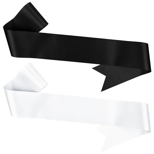 2 Pack Black & White Customizable Satin Sashes - Bride & Groom, Prom Court, Mommy & Daddy to Be, Birthday, Bachelorette, 2024 Graduation, Make Your Own