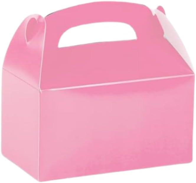 CHNLML 12 Pack Treat Boxes, 6.2x3.6x3.3 Inches Candy Gift Boxes, Party Favor With Handles, Paper Gift Boxes for Kids, Snacks, Candy, Toys, Birthday, Wedding, Halloween, Christmas (Pink)