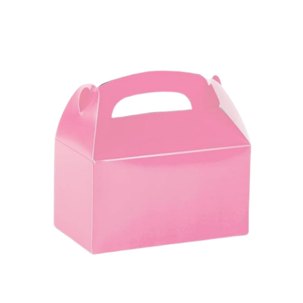 CHNLML 12 Pack Treat Boxes, 6.2x3.6x3.3 Inches Candy Gift Boxes, Party Favor With Handles, Paper Gift Boxes for Kids, Snacks, Candy, Toys, Birthday, Wedding, Halloween, Christmas (Pink)