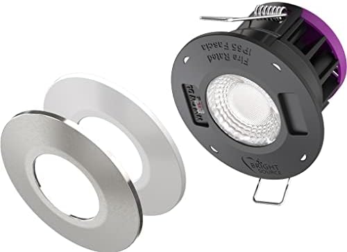 Bright Source LED Dimmable All-in-1 Downlight - 8w 64mm Cut Out 700-750lm - 3 CCT Switchable Warm/Cool/Daylight - Fire Rated - IP65 Waterproof Protection - Comes with White & Brushed Steel Bezels