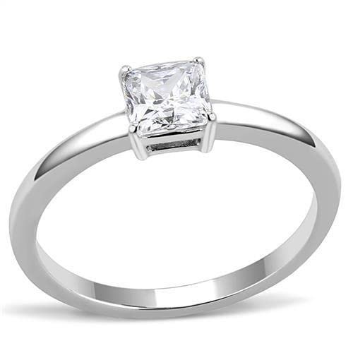TK3250 - High polished (no plating) Stainless Steel Ring with AAA Grade CZ in Clear Size 5