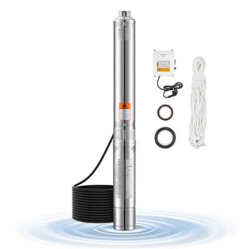 VEVOR Bomba Sumergible para Pozos Profundos con cable de 20 m, Caja de Control Externa Potencia de Salida 550 W Caudal de 65 L/min, Altura de Elevación de 85 m para Riego Industrial y Uso Doméstico