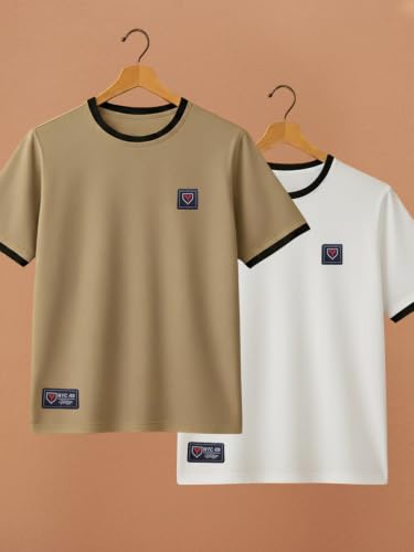 Image of YAZOLE Men's Round Neck Solid T Shirt | Regular Fit Lycra Blend Half Sleeve Tee | Casual Gym Running Walking Sports Office Travel | Stretch Fabric | Comfortable for Everyday use | (S to XXL)