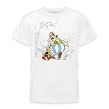 Spreadshirt Asterix & Obelix Machen Spaziergang Mit Idefix Teenager T-Shirt, 134-146, weiß