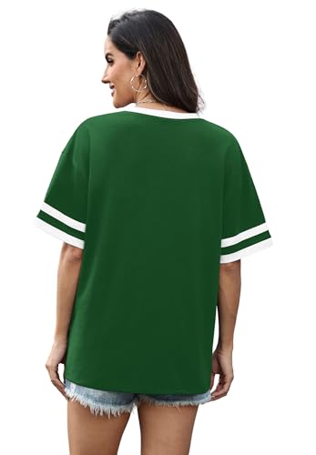 Image of WIHOLL Womens T Shirts Loose Fit Short Sleeve Tees V Neck Color Block Summer Tops 2026 Fashion S-4XL