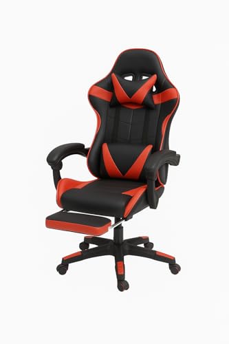 Sedia Gaming Ergonomica con Poggiapiedi Estraibile, Cuscino Lombare e Poggiatesta