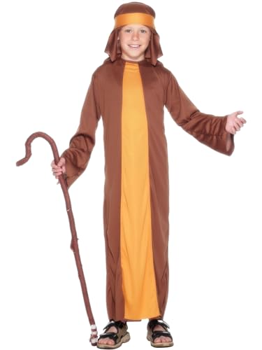 Smiffys Disfraz de pastor, Marrón, con túnica y adorno para la cabeza Halloween