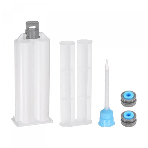 uxcell Epoxy Gun Adhesive Cartridge, 122mm Plastic Resin Mixer Dual Glue Cartridge with Push Rod and Mixing Tube for 50ml/1.7oz 1:1 AB Glue Adhesive Gun