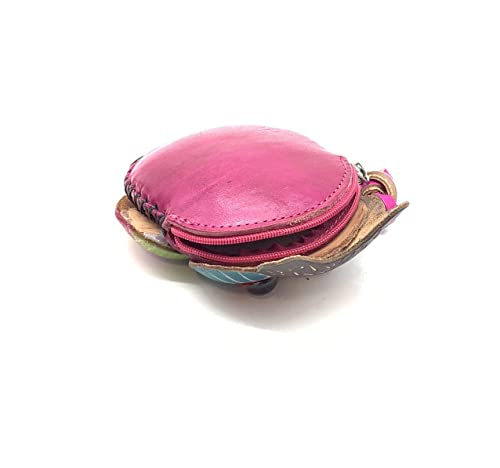 Handmade Vintage Genuine Leather 3D Animal Owl Coin Purse with Removable wrist strap #002 (Pink)3