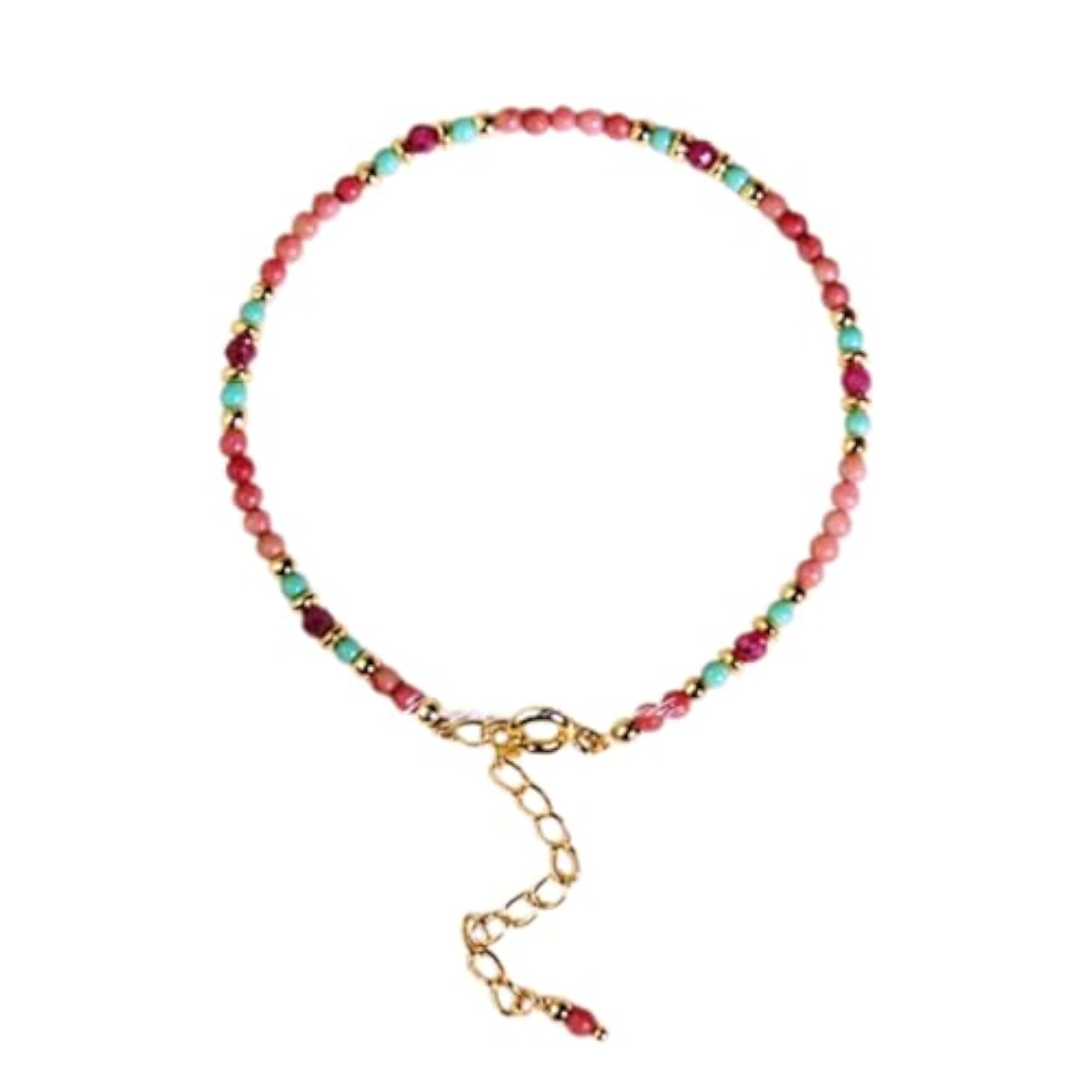 Rhodonite, Turquoise & Garnet 3mm Bracelet, Unisex Adjustable