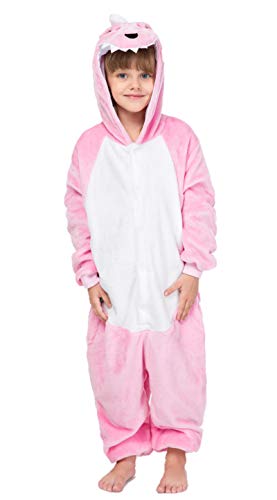 Canday Animal Pajamas Onesies Dinosaur Cosplay Unisex Child Kid Jumpsuits Toddler Hooded One Piece Bathrobe Pink