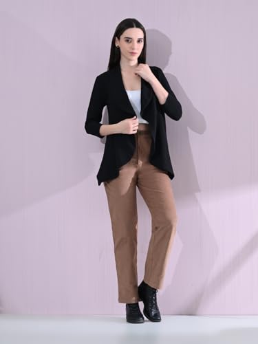 Image of Cotton Blend Women's Single Breasted Relaxed Fit Shawl Collar 3 /4 Sleeve Blazer