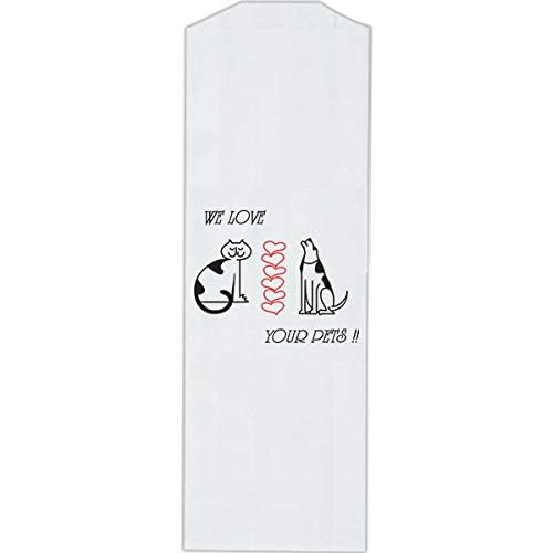 Pet Themed White Paper Prescription Bag W/Stock Logo "We Love Your Pets" — Veterinary Dog & Cat Print Paper Bags — Rx Vet Medication Medical Pharmacy