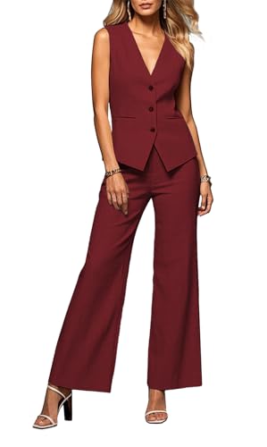Women's 2 Piece Outfits Linen Vest Waistcoat Wide Leg Pants Suits Set for Women Casual Wear