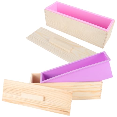 Sosoport Molde de Pan Rectangular de Madera con Tapa y Molde de Silicona para Jabón para Pan de Masa Madre y Pastel para Hornear y Manualidades de Rosa y Morado