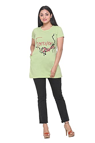Image of Plush Women's Long Printed Cotton Round Neck Half Sleeve T-Shirt /Tshirts (DPL-PT-001)