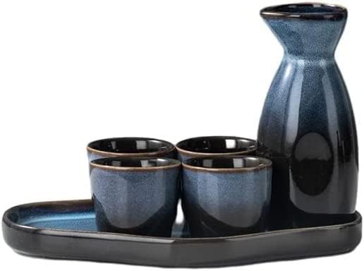 Sake Cup Set,Gift for Beer Cup,Traditional Sake Set, Ceramic Sake Set,Traditional Porcelain Japanese Pottery Hot Saki Drink, 6Pcs Include 1 Sake Bottle 1Tray 4 Cup,for FA