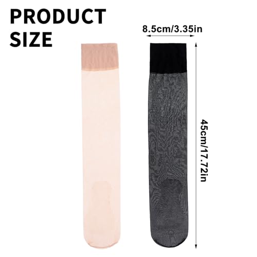 Image of 6 Pairs Sheer Nylon Ankle Socks Nude Crew Stocking for Women Thin See Through Calf High Silk Trouser Socks with Reinforced Toe For Women Girls One Size (Black Nude)