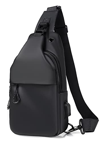 Hjkiopc - Sac de Poitrine Homme avec Port de Chargement USB Sac Petit Etanche Casual Sling Bag pour Cyclisme,Sport Voyage Excursion(Noir-1)